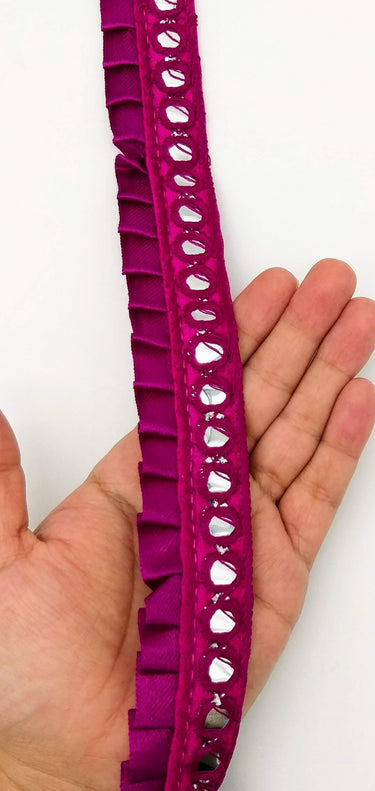 Dark Violet Satin Pleated Lace Trim, Mirrored Fringe Trimming, Approx. 30mm wide